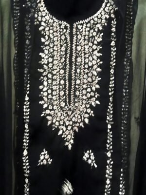 Jet Black Crinkle Chiffon Gota Work Unstitched 2-Piece Suit