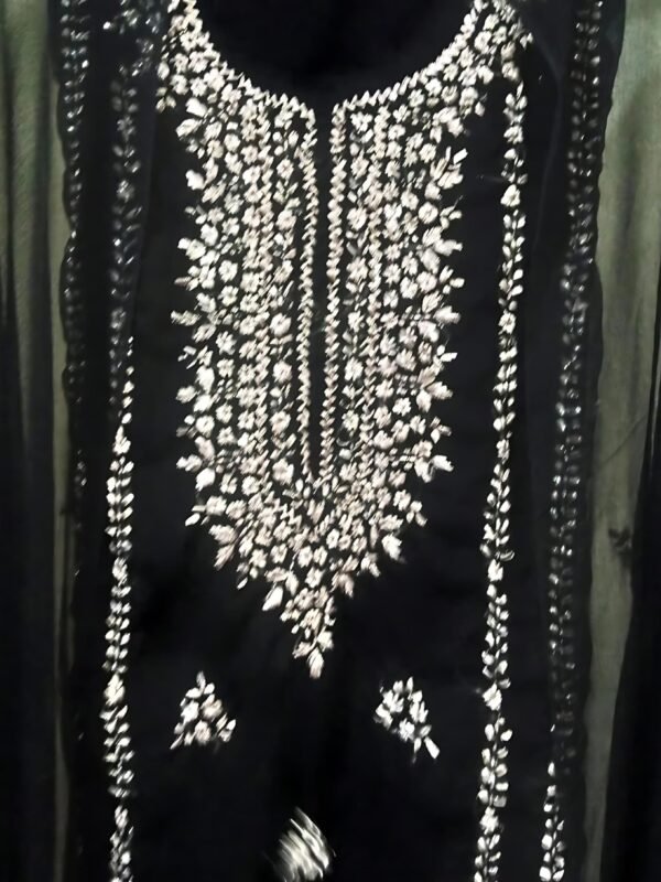 Jet Black Crinkle Chiffon Gota Work Unstitched 2-Piece Suit