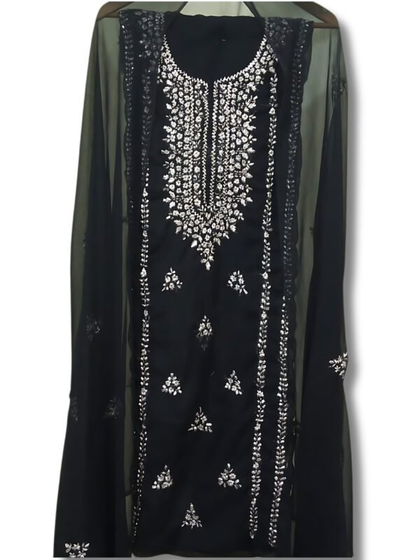 Jet Black Crinkle Chiffon Gota Work Unstitched 2-Piece Suit