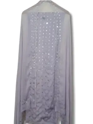 Light Grey Crinkle Chiffon | Mukaish Work Suit | MUK002