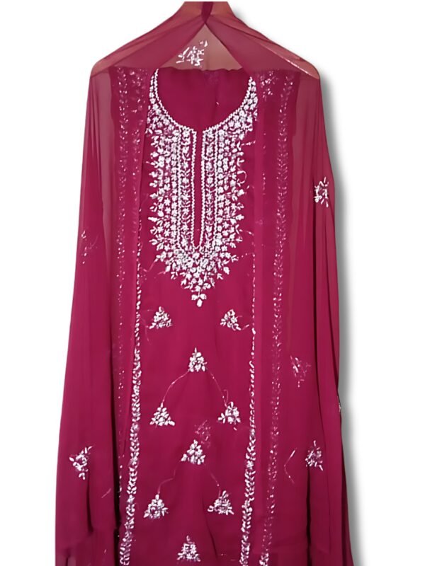 Maroon Crinkle Chiffon Gota Work Unstitched 2-Piece Suit