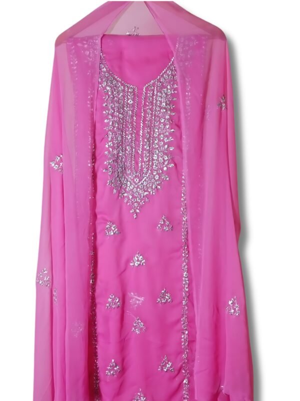 Pink Crinkle Chiffon Gota Work Unstitched 2-Piece Suit