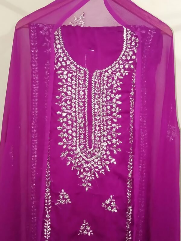 Purple Crinkle Chiffon Gota Work Unstitched 2-Piece Suit