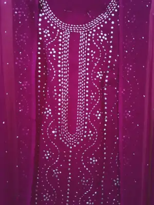 Purple Crinkle Chiffon Mukaish Work Suit MKU004