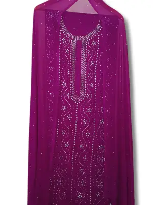 Purple Crinkle Chiffon Mukaish Work Suit MKU004
