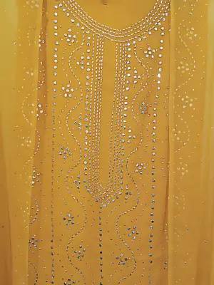 Yellow Crinkle Chiffon Mukaish Work Suit MUK003