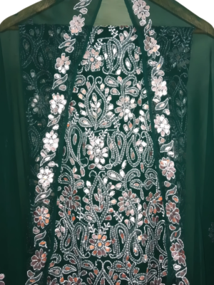 Bottle Green Crinkle Chiffon Press Gota with Shadow Work Unstitched 2pc Suit