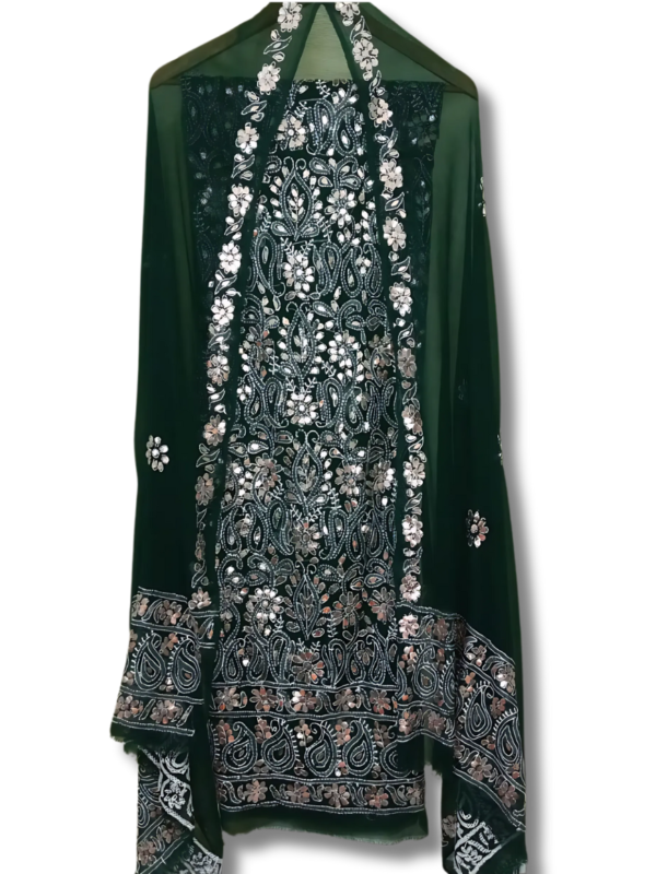 Bottle Green Crinkle Chiffon Press Gota with Shadow Work Unstitched 2pc Suit