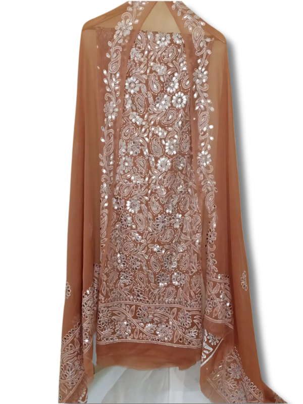 Light Brown Press Gota with Shadow Work Unstitched 2pc Suit
