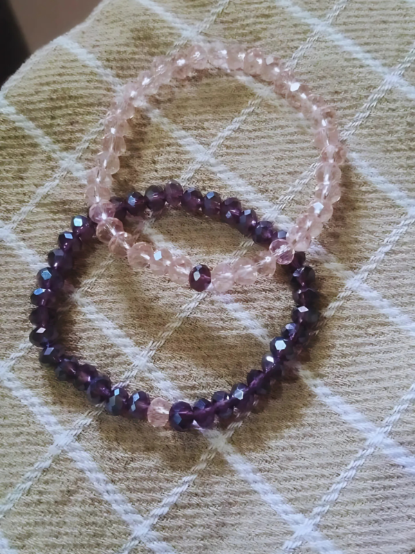 Light Pink and Purple Crystal Beads Bracelet Set