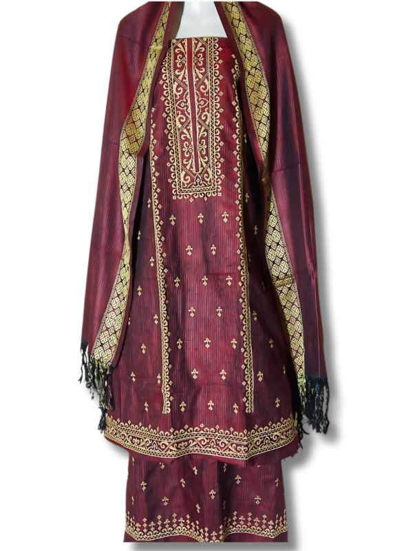Maroon Susi Embroidered Unstitched 3-Piece Suit