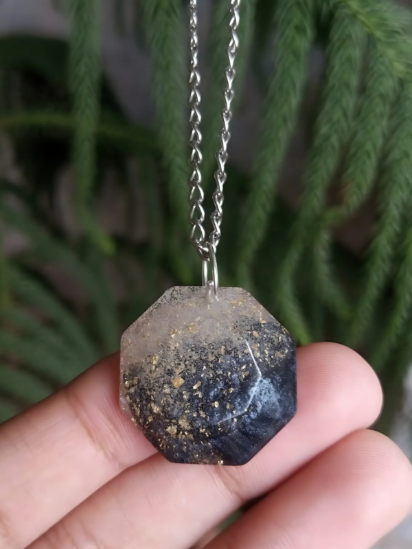 Resin Black with Gold Flakes Shaded Octagon Necklace