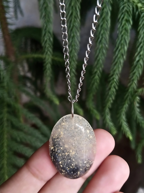 Resin Black with Gold Flakes Shaded Oval Necklace