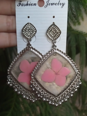 Resin Pink Floral Jhumkas