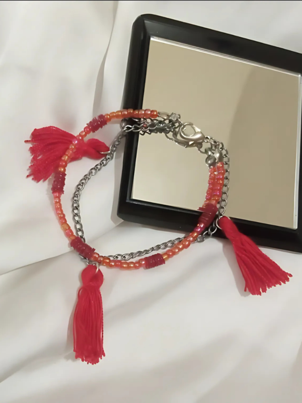 Double Chain Tassels Red Bracelet