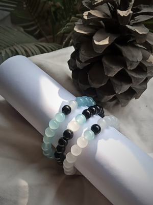 Iceblue, Black and Translucent White Friendship Bracelets Set of 3
