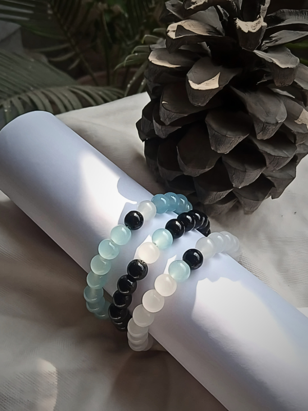Iceblue, Black and Translucent White Friendship Bracelets Set of 3