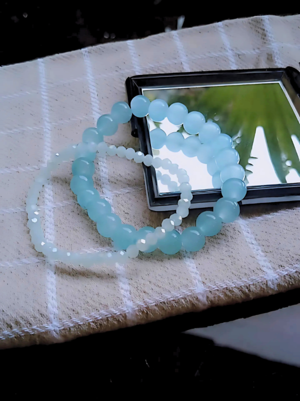 Iceblue Glass and Crystal Beads Bracelet Set
