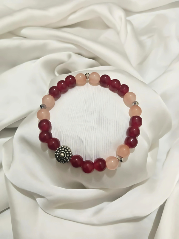 Maroon and Peach Bracelet with Silver Beads