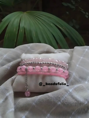 Pink Crackle Beads Bracelet Set of 4