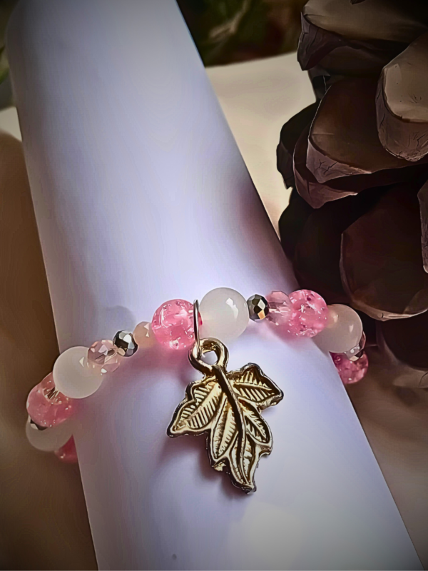 Pink Crackle Beads and Translucent White Bracelet