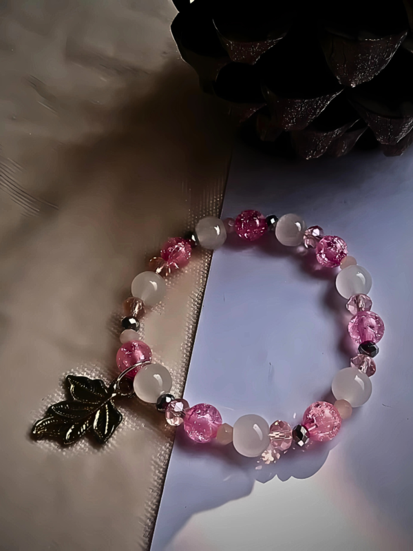 Pink Crackle Beads and Translucent White Bracelet