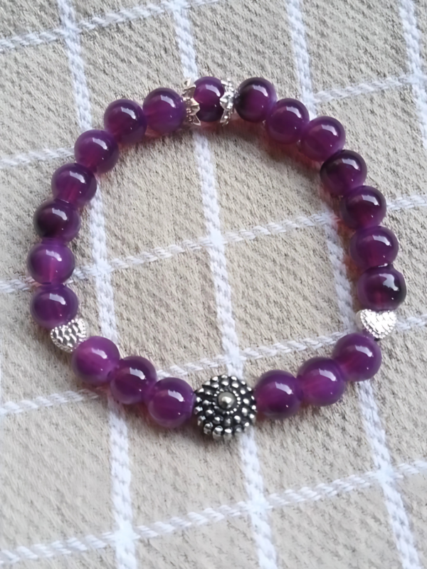 Purple Bracelet with Silver Charms