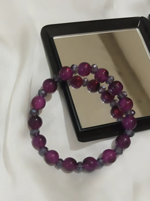 Purple Glass and Crystal Beads Bracelet