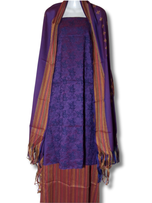 Purplish Susi Embroidered Bore Work Two Tone Unstitched 3Pc Suit