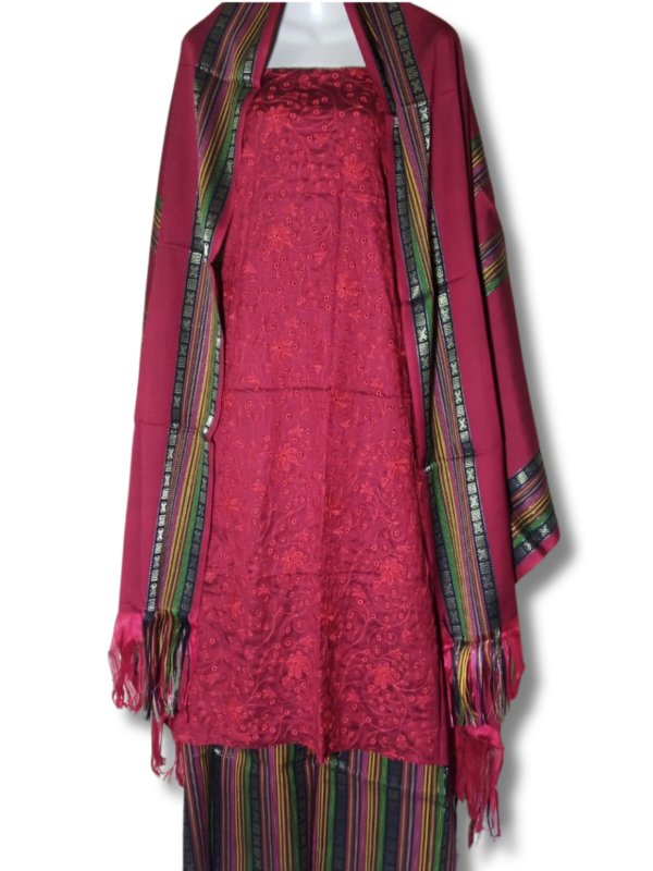 Silky Maroon Susi Embroidered Bore Work Unstitched 3Pc Suit