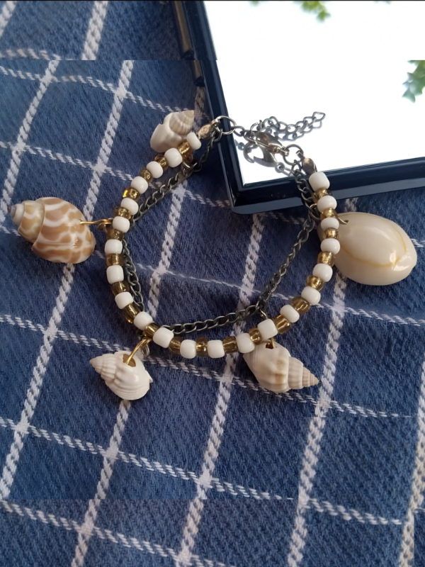 Seashells and Seed Beads Double Chain Bracelet