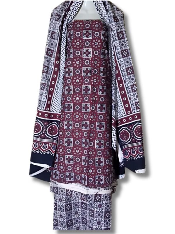 Classic Maroon Ajrak Suit 3-PC