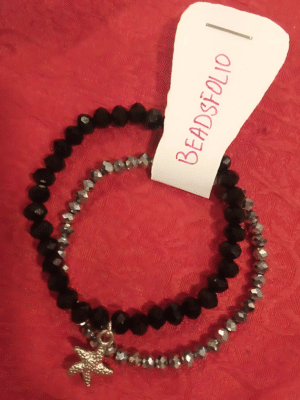 Black & Silver Bracelet Set of 2 with Star Charm