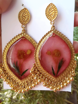 Resin Red Jhumkas with Yellow Flower