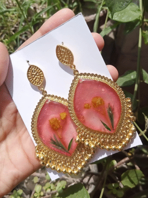 Resin Red Jhumkas with Yellow Flower