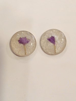 Resin Silver Studs with Purple Flower