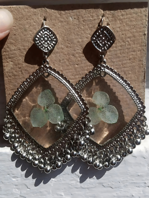 Resin Jhumkas with Cyan Flower